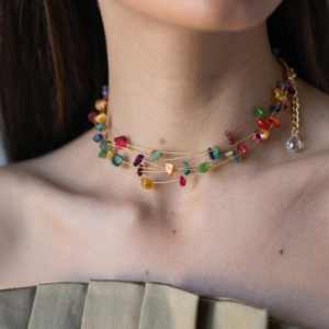 Choker dorado piedras multicolor
