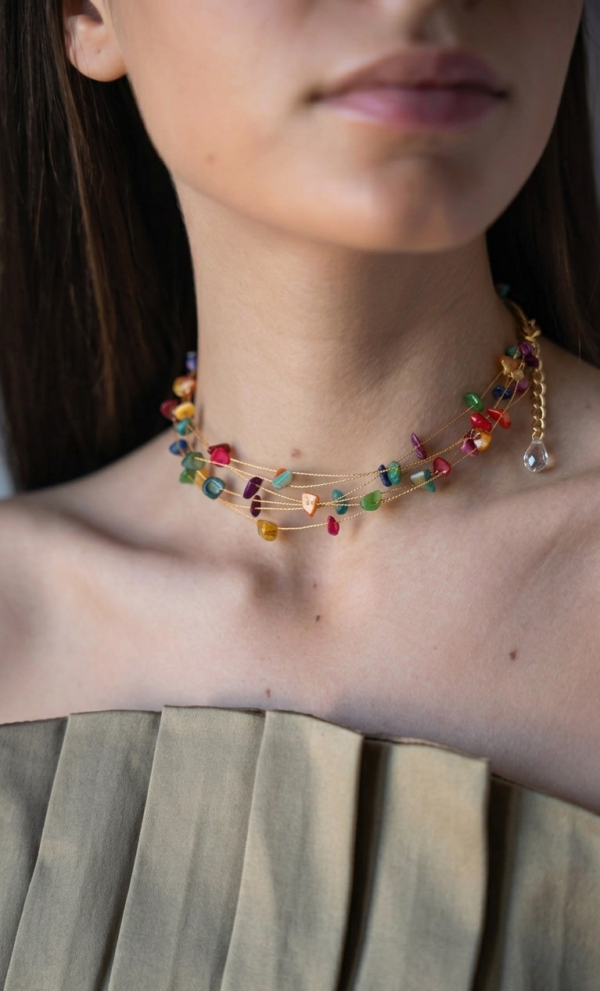 Choker dorado piedras multicolor