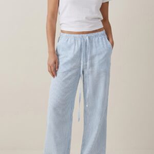 Pantalón lino rayas Azul frontal
