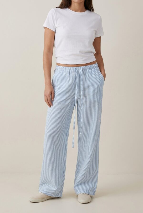 Pantalón lino rayas Azul frontal
