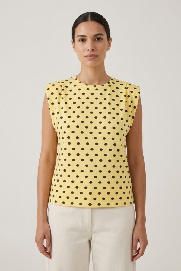 Camiseta lunares amarilla en modelo