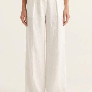 Pantalón lino con cinto blanco largo