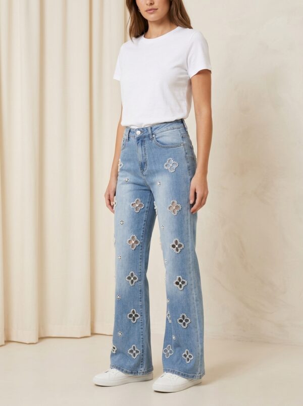 Pantalón vaquero estrella perlas