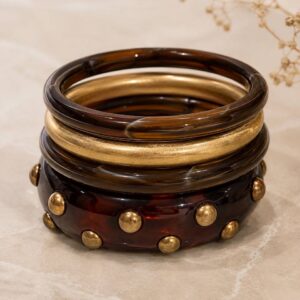 Pulsera Ámbar marrón con detalles dorados