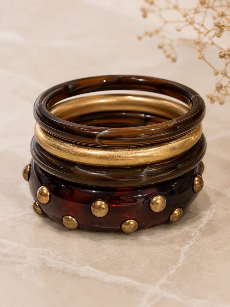 Pulsera Ámbar marrón con detalles dorados