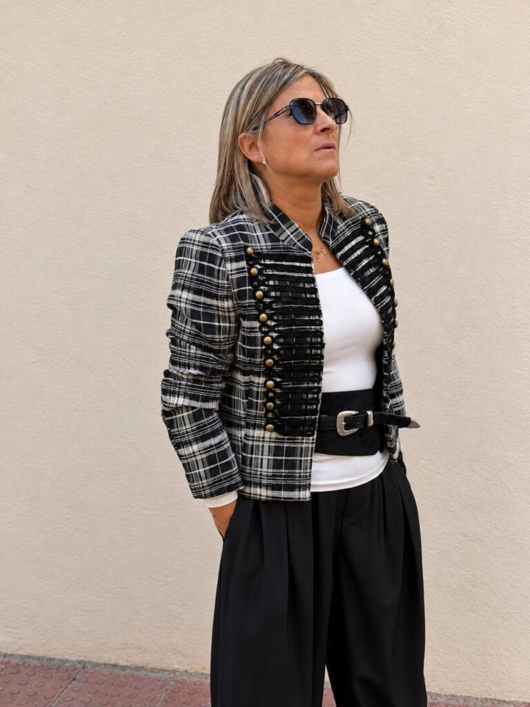 Chaqueta Bellagio de cuadros negro y beige, vista 2